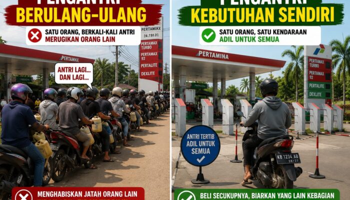 Pengantri BBM Pertalit Untuk Keperluan Sendiri VS Pengantri Berulang Ulang